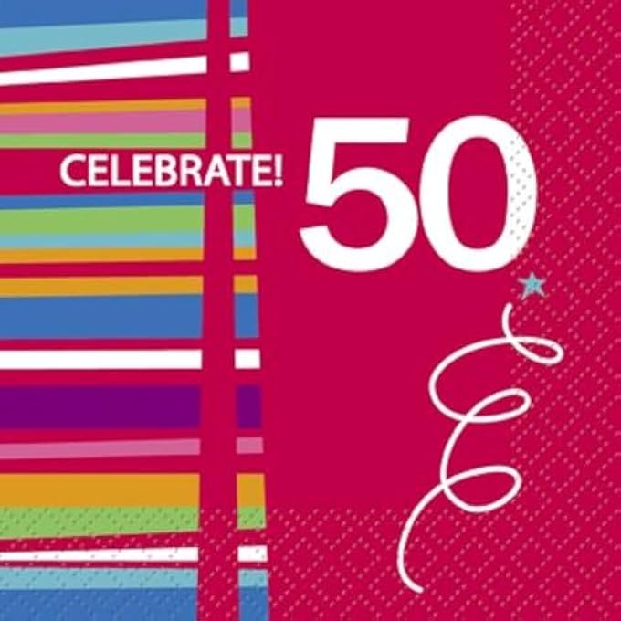 RED CELEBRATE BEVERAGE NAPKINS FOR AGE 50 16 PIECES